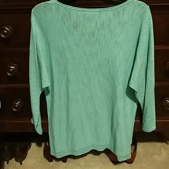 DONATED Garnet Hill embroidered aqua slub cotton - Picture 2 of 8